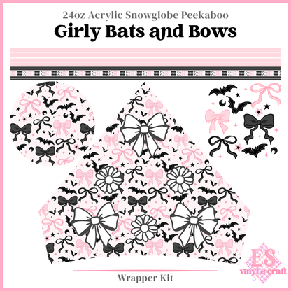Girly Bats & Bows - 24oz Snowglobe Wrapper Kit