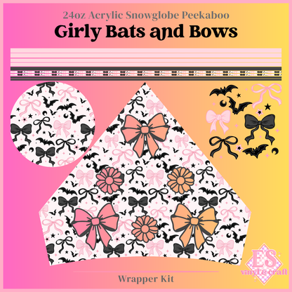 Girly Bats & Bows - 24oz Snowglobe Wrapper Kit