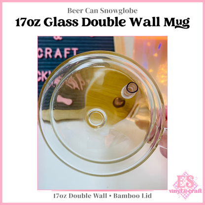 17oz Double Wall Glass Mug Snowglobe (15oz Internal)