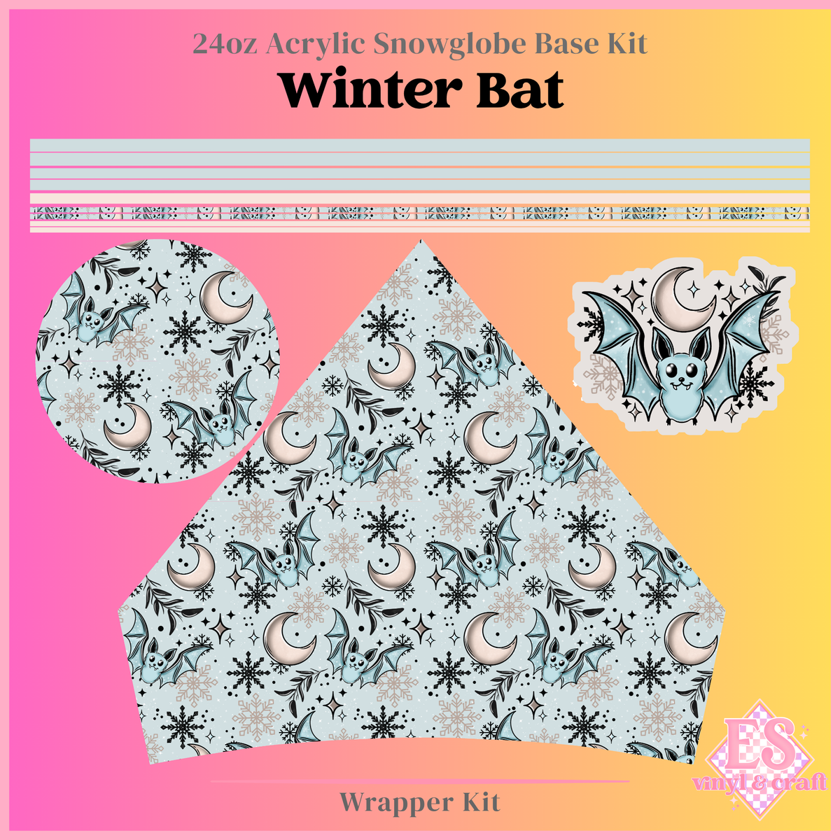Winter Bat - 24oz Snowglobe Wrapper Kit
