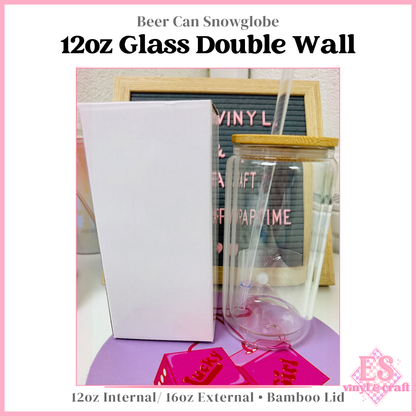 12oz Double Wall Beer Can Glass Snowglobe (16oz External)