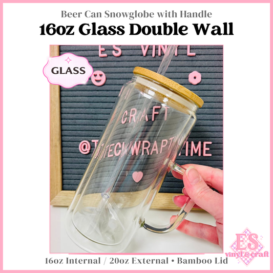 16oz Double Wall Snowglobe Beer Can Glass with Handle