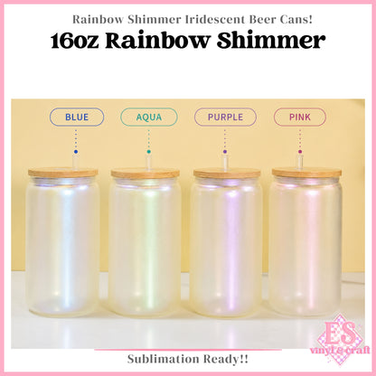 Rainbow Shimmer / Iridescent Beer Can with Bamboo Lid & Straw