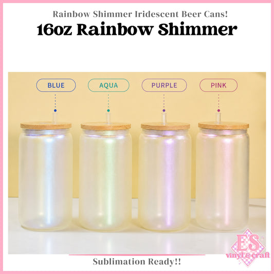 Rainbow Shimmer / Iridescent Beer Can with Bamboo Lid & Straw