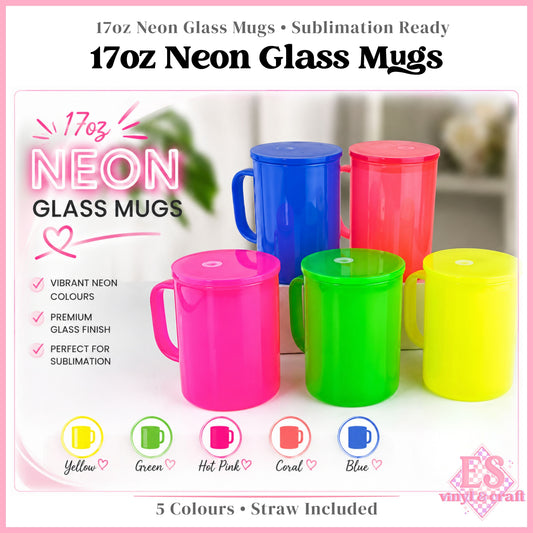 17oz Neon Coloured Glass Mug with Plastic Coloured Lid Sublimation