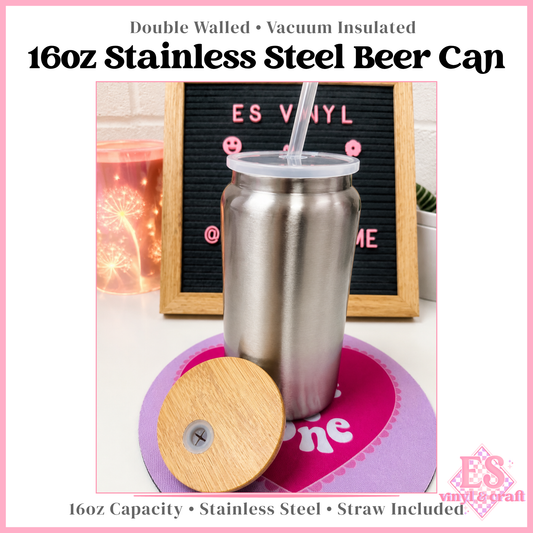 Stainless Steel 16oz Double Wall Vacuum Insulated Beer Can - 2 Lids