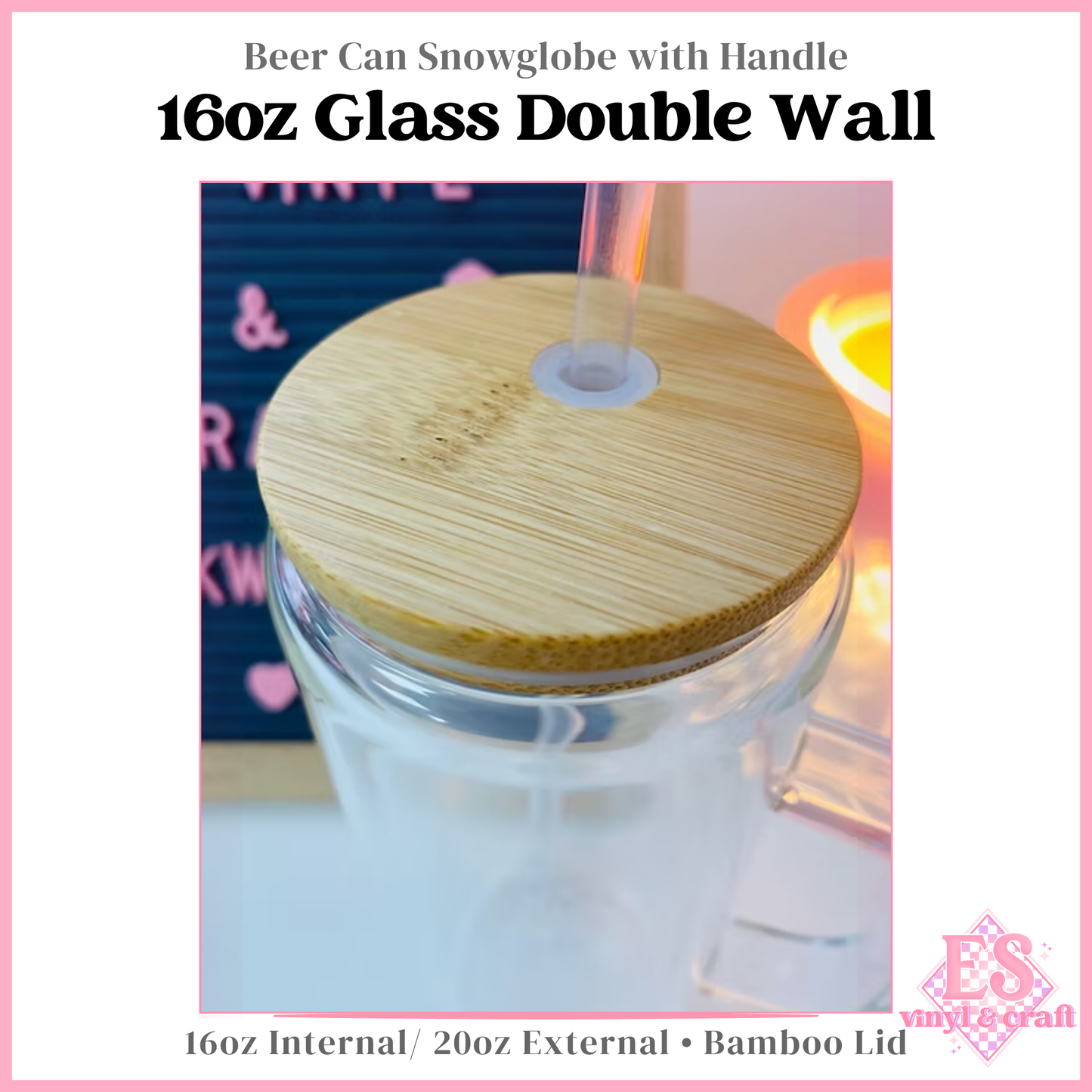16oz Double Wall Snowglobe Beer Can Glass with Handle