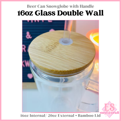 16oz Double Wall Snowglobe Beer Can Glass with Handle