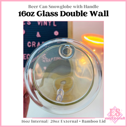 16oz Double Wall Snowglobe Beer Can Glass with Handle