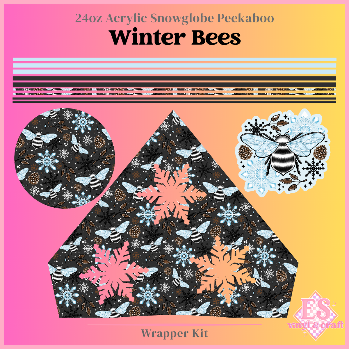 Winter Bees - 24oz Snowglobe Wrapper Kit