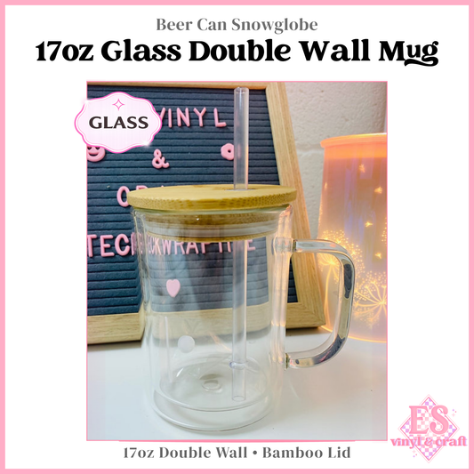 17oz Double Wall Glass Mug Snowglobe (15oz Internal)