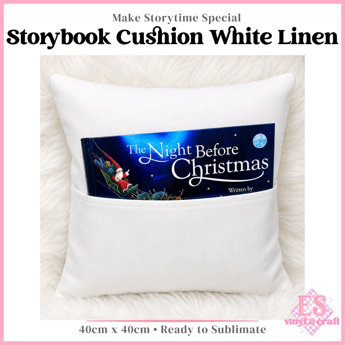 Story Book Cushion Cover - White Linen 40cm x 40cm