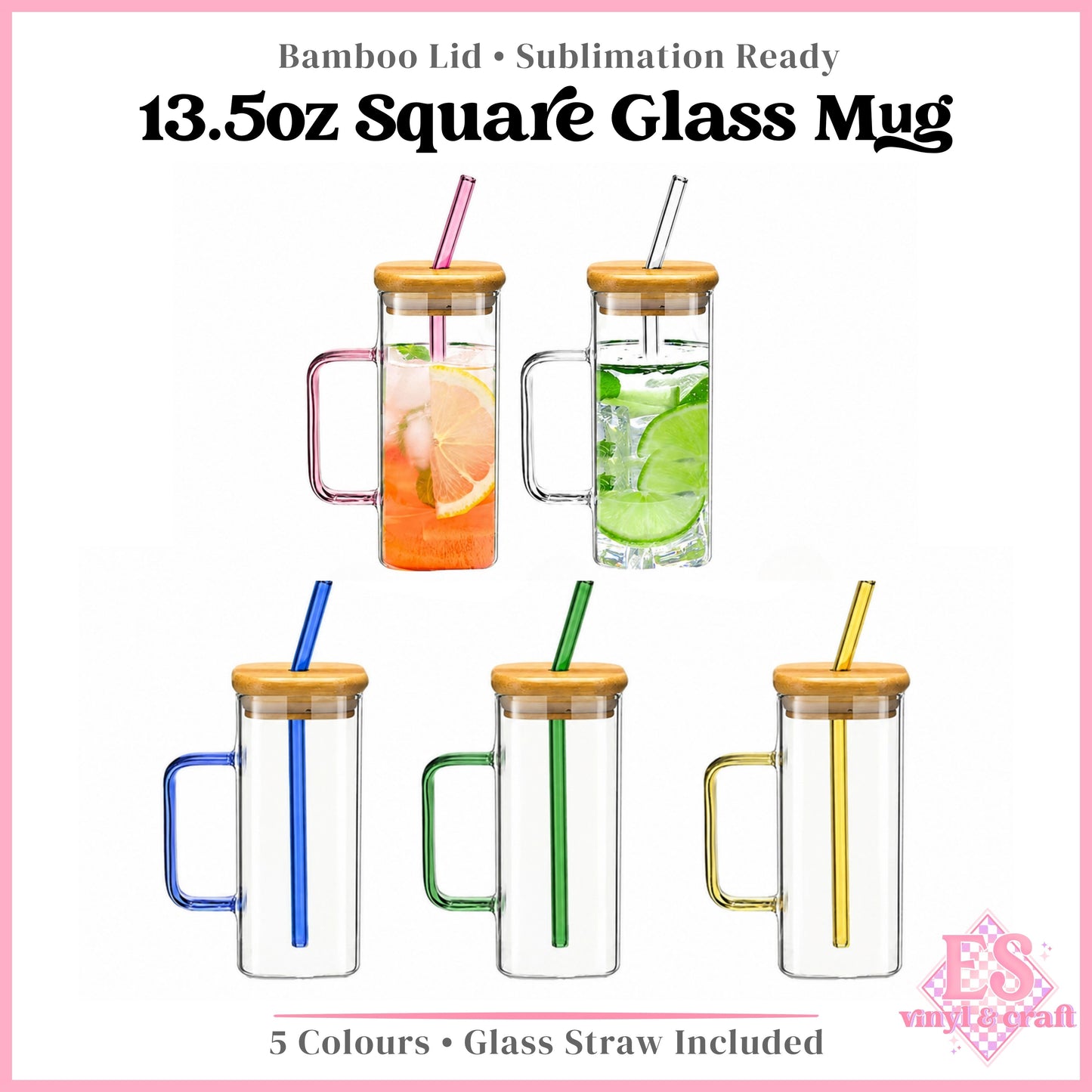 Square Glass Mug with Bamboo Lid 13.5oz
