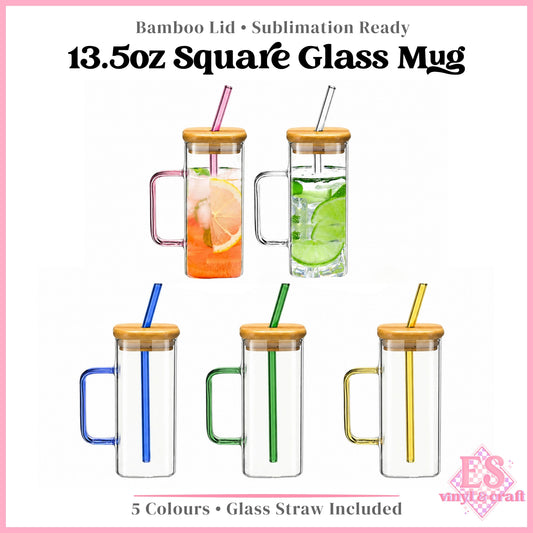 Square Glass Mug with Bamboo Lid 13.5oz