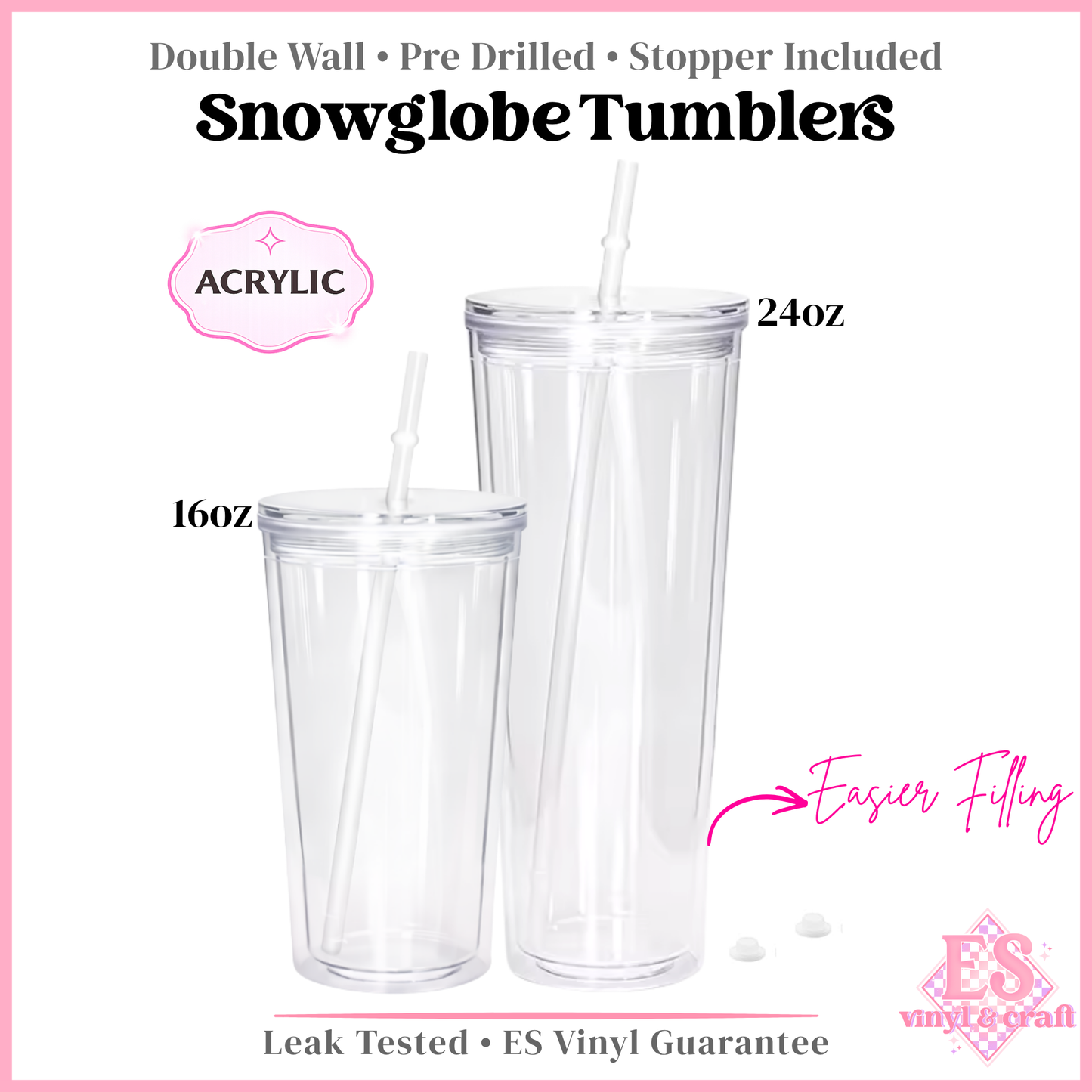 Snowglobe Double Wall Clear Insulated Pre Drilled Tumbler