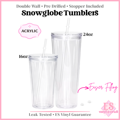 Snowglobe Double Wall Clear Insulated Pre Drilled Tumbler