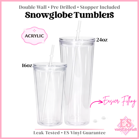 Snowglobe Double Wall Clear Insulated Pre Drilled Tumbler