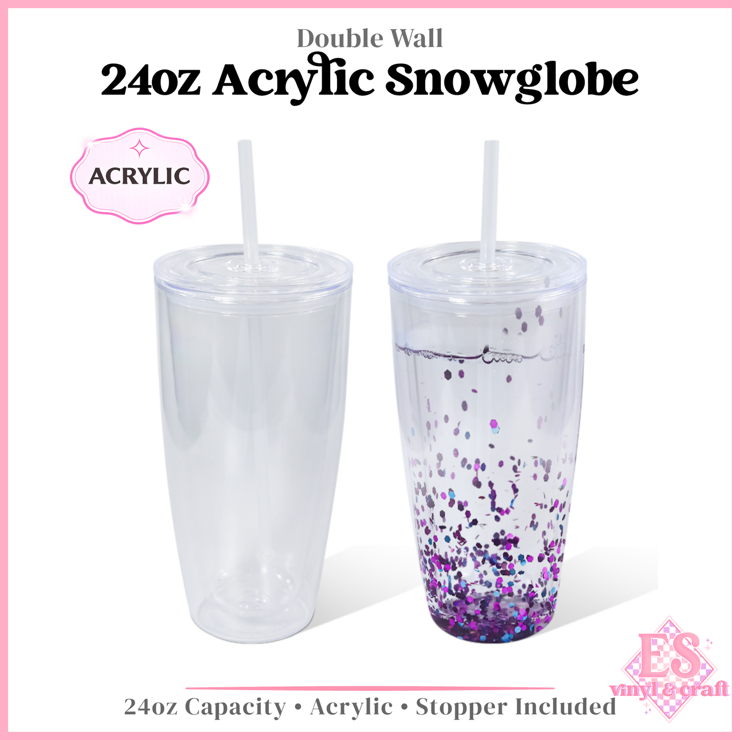 24oz Double Wall Acrylic Snowglobes Pre Drilled and Stoppers