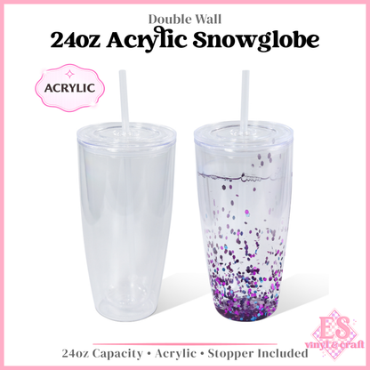24oz Double Wall Acrylic Snowglobes Pre Drilled and Stoppers