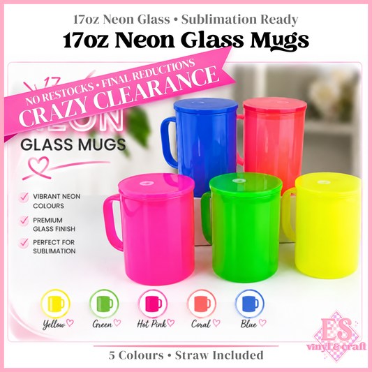 17oz Neon Coloured Glass Mug with Plastic Coloured Lid Sublimation