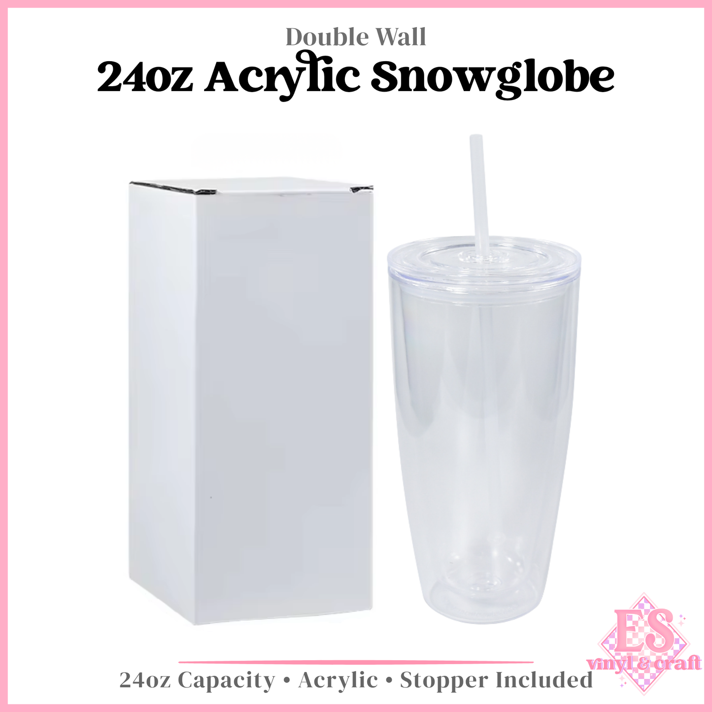 24oz Double Wall Acrylic Snowglobes Pre Drilled and Stoppers