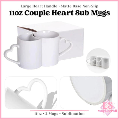 Couple Heart Shaped Handle Sublimation Mugs 11oz (330ml)