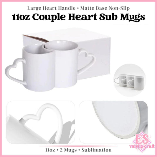 Couple Heart Shaped Handle Sublimation Mugs 11oz (330ml)