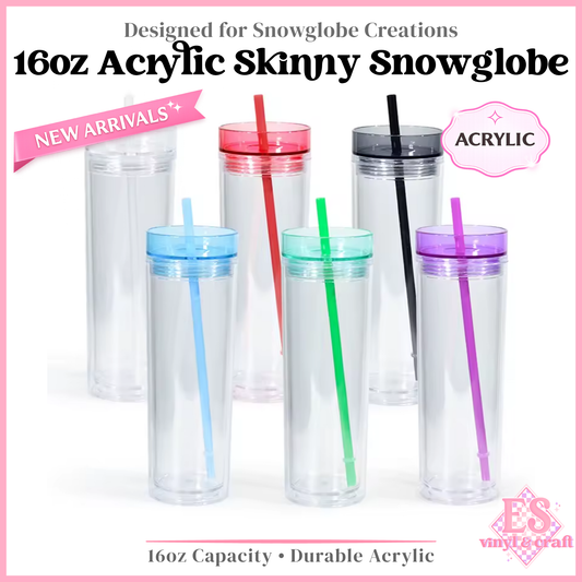 16oz Double Wall Acrylic Skinny Tumber Snowglobe