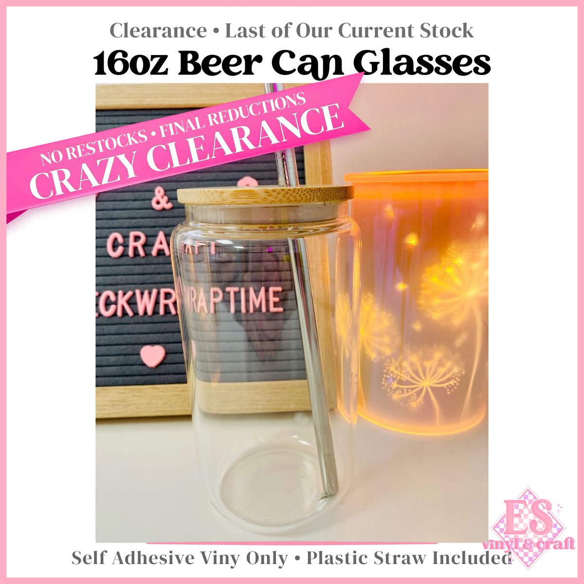 Bamboo Beer Can Glasses 16oz - Vinyl - Plastic Straw