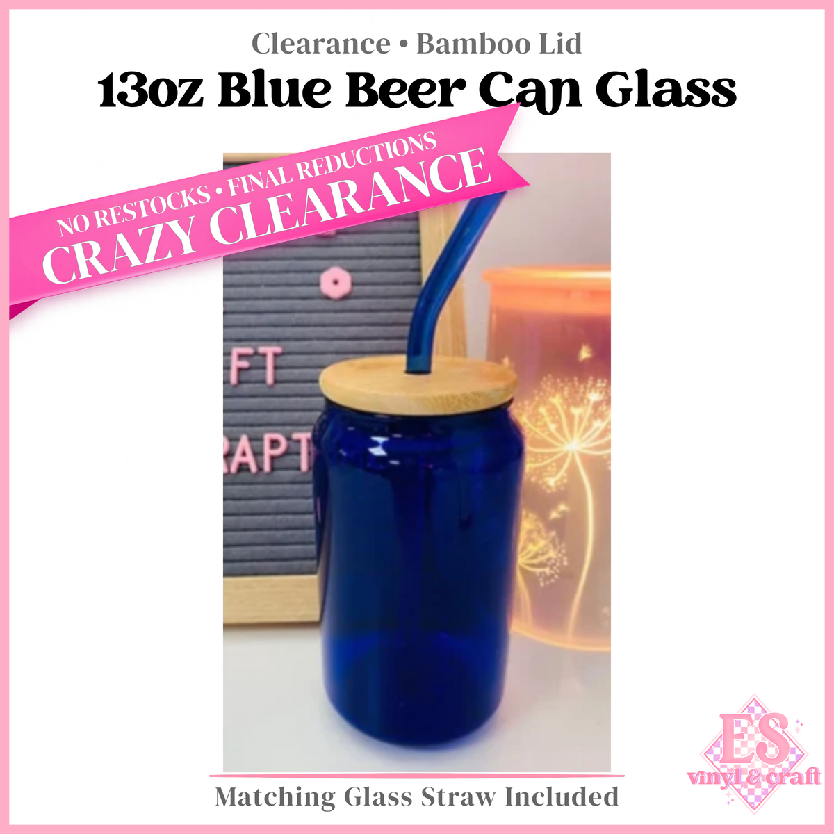 13oz Blue Beer Can Glass with Matching Glass Straw