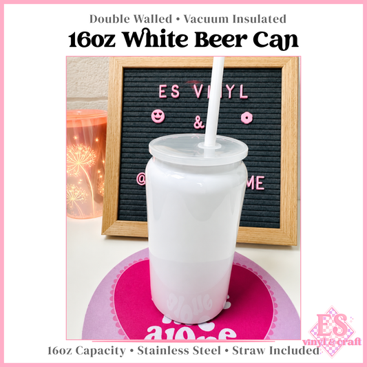 White 16oz Double Wall Vacuum Insulated Beer Can - Sublimation Ready