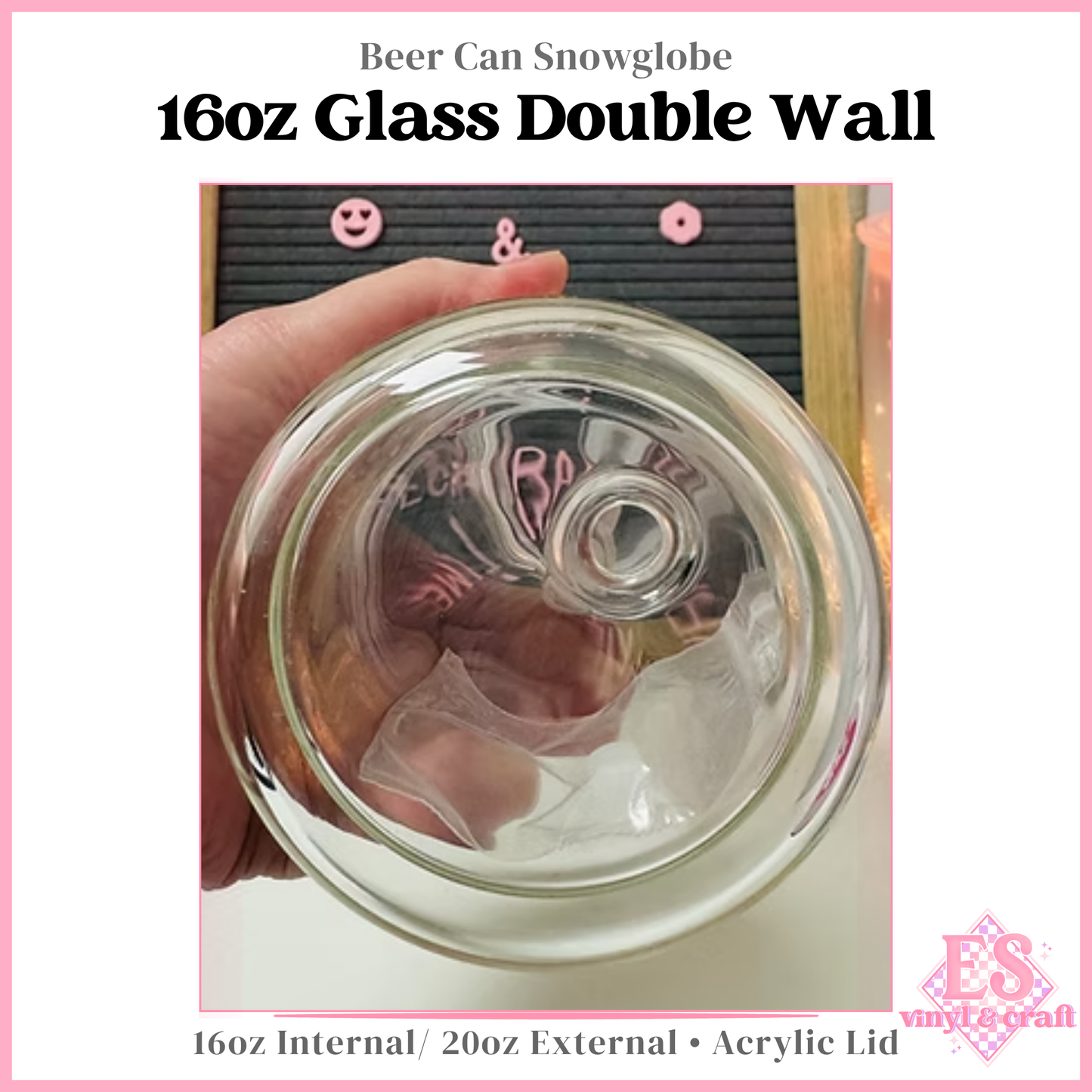 16oz Double Wall Beer Can Glass Snowglobe (20oz External) Bamboo Lid