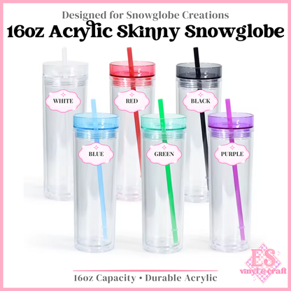 16oz Double Wall Acrylic Skinny Tumber Snowglobe