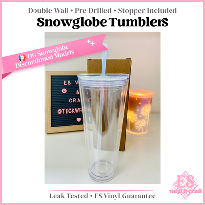 Snowglobe Double Wall Clear Insulated Pre Drilled Boba Tumbler