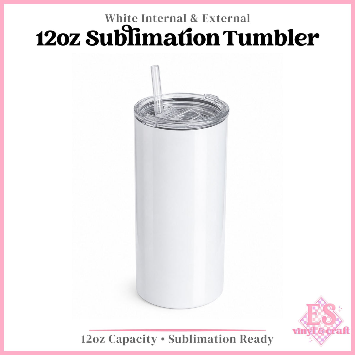 12oz White Straight Skinny Sublimation Low Tumbler