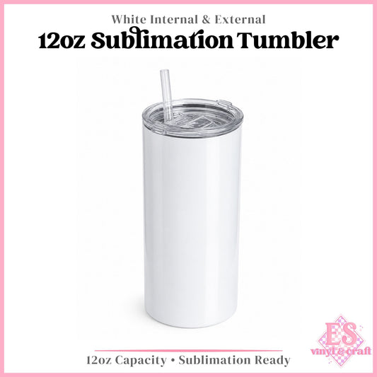 12oz White Straight Skinny Sublimation Low Tumbler