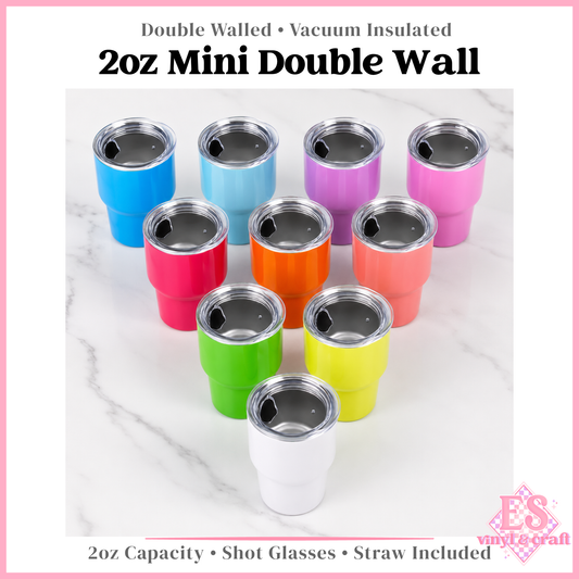 2oz Mini Double Wall Shot Tumblers with Lid and Metal Straw