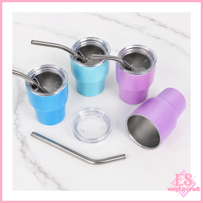 2oz Mini Double Wall Shot Tumblers with Lid and Metal Straw