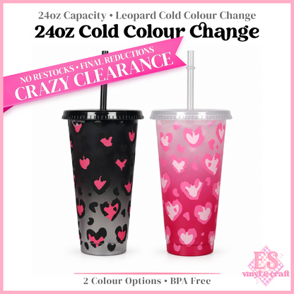 Leopard Heart Colour Changing 24oz Cold Cup