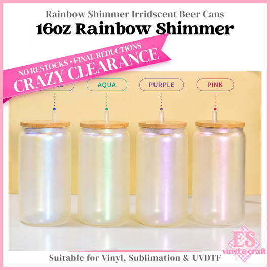 Rainbow Shimmer / Iridescent Beer Can with Bamboo Lid & Straw