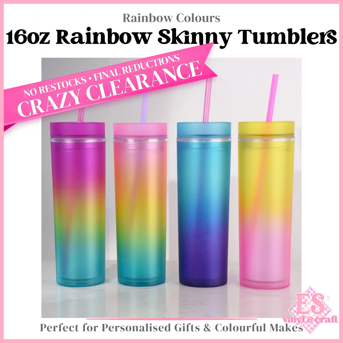 Rainbow Skinny Tumblers Double Wall 16oz