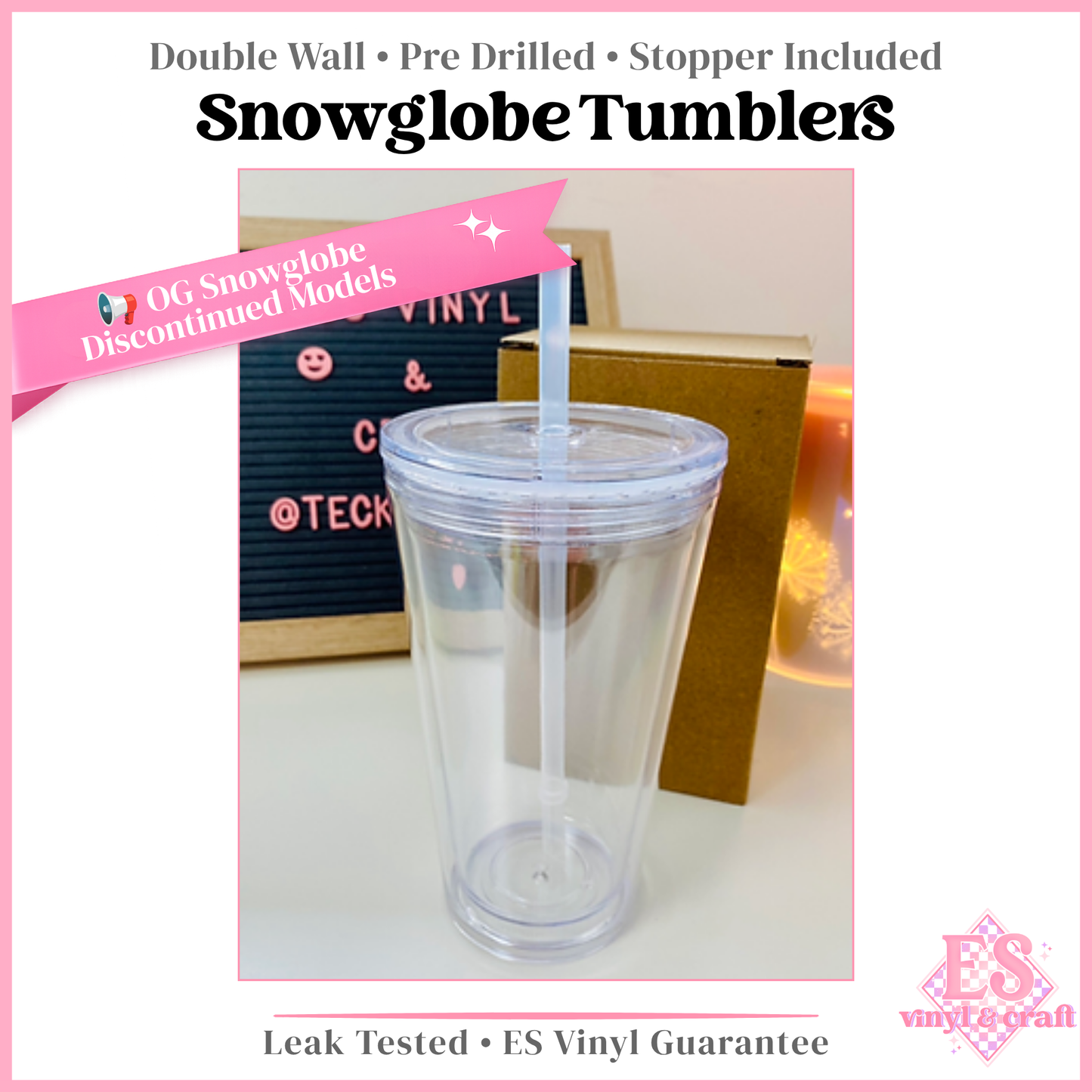 Snowglobe Double Wall Clear Insulated Pre Drilled Boba Tumbler