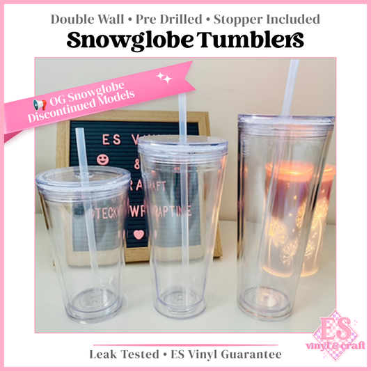Snowglobe Double Wall Clear Insulated Pre Drilled Boba Tumbler