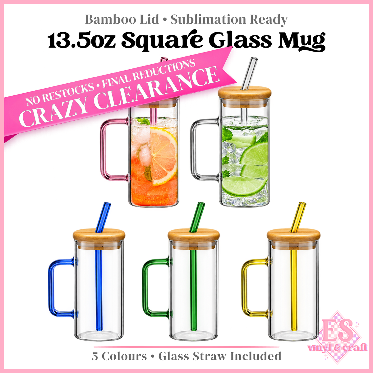 Square Glass Mug with Bamboo Lid 13.5oz