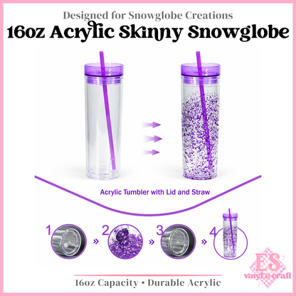 16oz Double Wall Acrylic Skinny Tumber Snowglobe