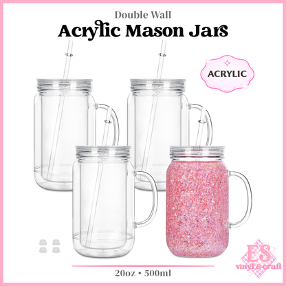 20oz/ 500ml Double Wall Acrylic Mason Jars