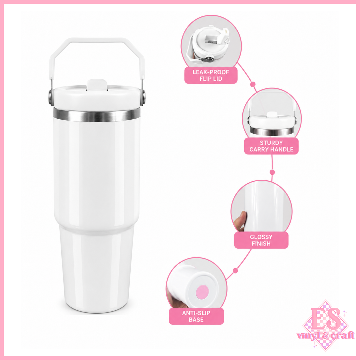 30oz Tumblers (Flip Handles) Sublimation Ready!