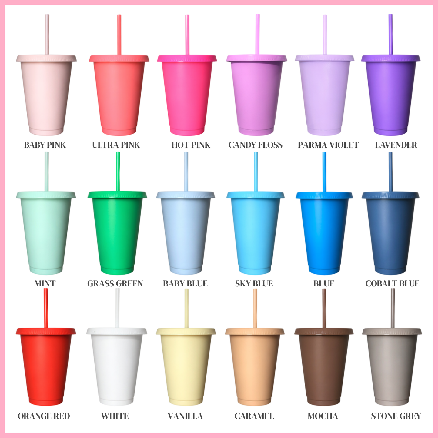 Coloured Cold Cups 16oz - New Collection (18 Colours Available)