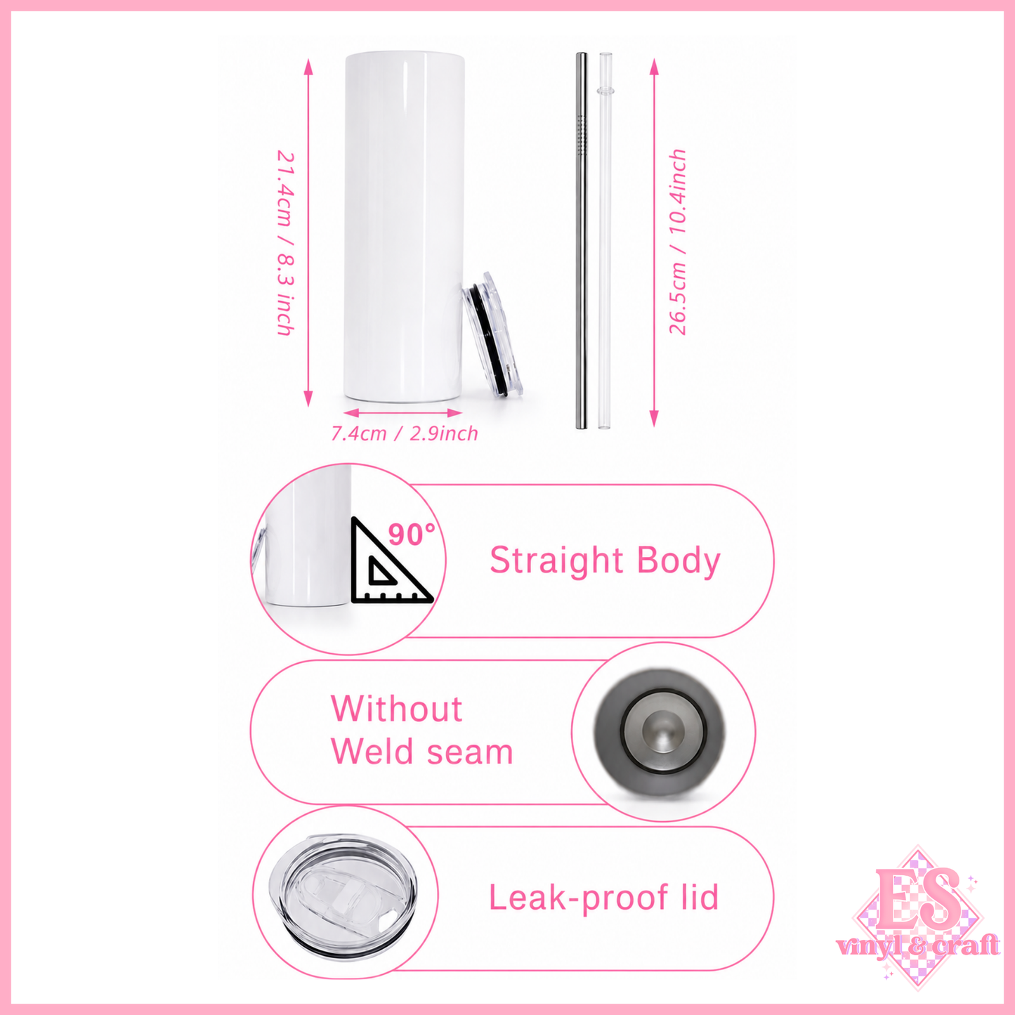 20oz Dual Lid White Sublimation Tumbler