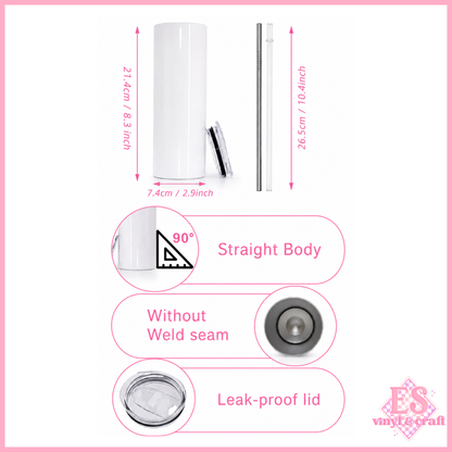 20oz Dual Lid White Sublimation Tumbler